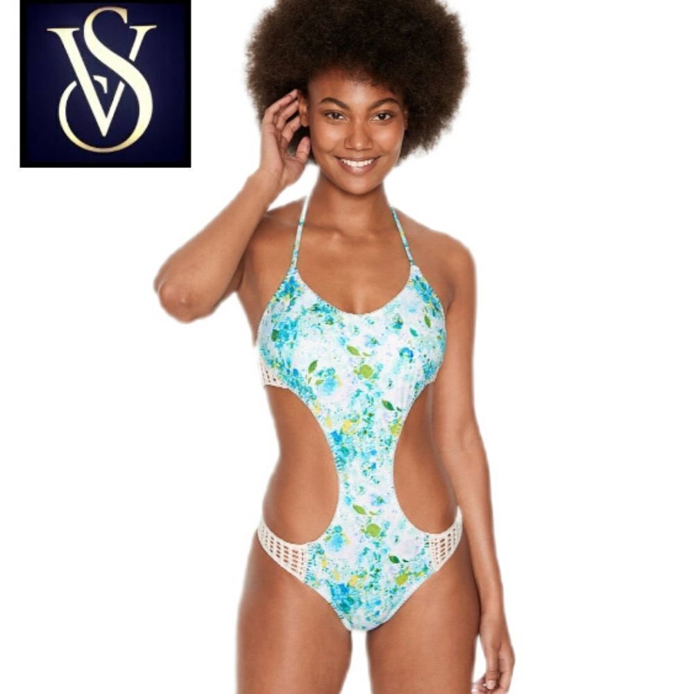 Victoria Secrets Crochet Detail Cutout Floral Print Monokini
